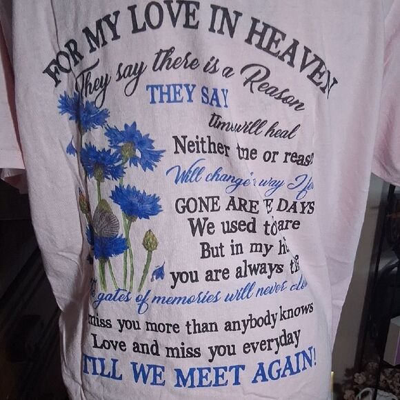 Gildan Pink Memorial Graphic Poem Short Sleeve Tee Size Large - Picture 3 of 11